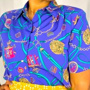 Vintage Alfred Dunner Indie Princess Diana Equestrian Print shirt size 14